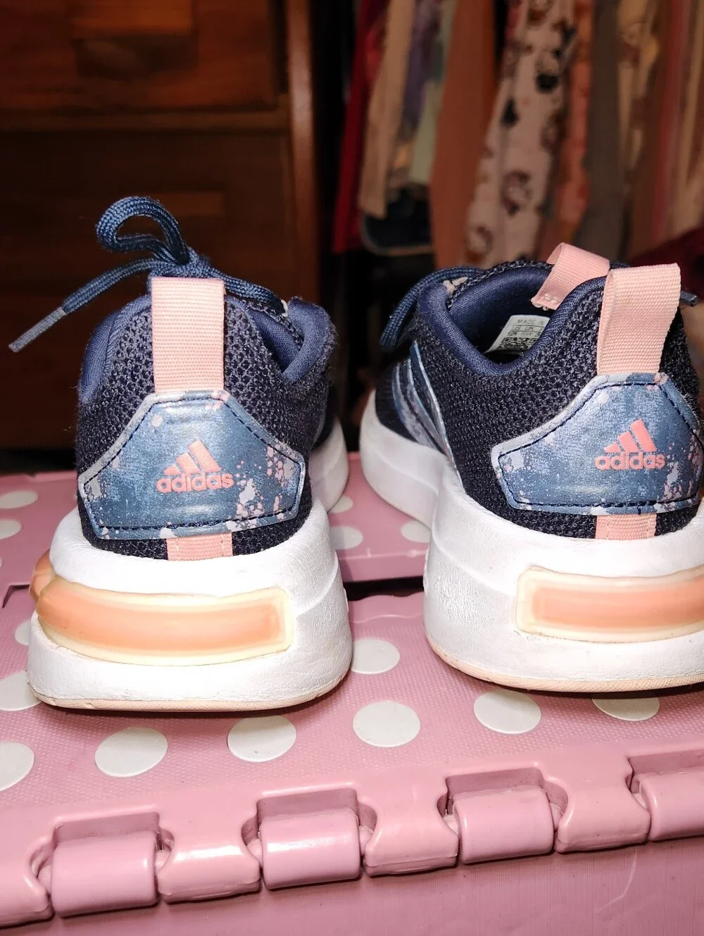 adidas Girls Kids Navy Mesh Sneakers with Light Pink Details